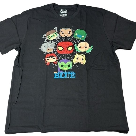 Funko Pop Figures Spider-Man Blue Marvel Black T-Shirt XL NIB Kraven Doc Ock - Picture 1 of 12